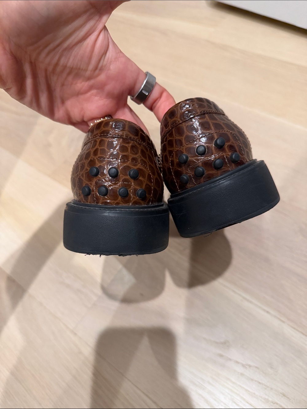 Tod's Brown Croc-Embossed Leather Penny Loafers for Women - Picture 7 of 7